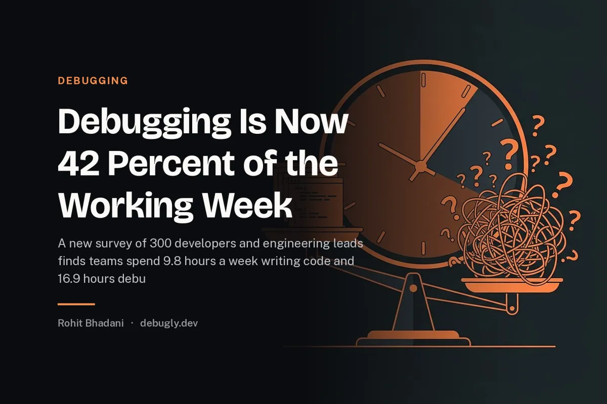 Debugging Is Now 42 Percent of the Working Week. Feature image on debugly.dev