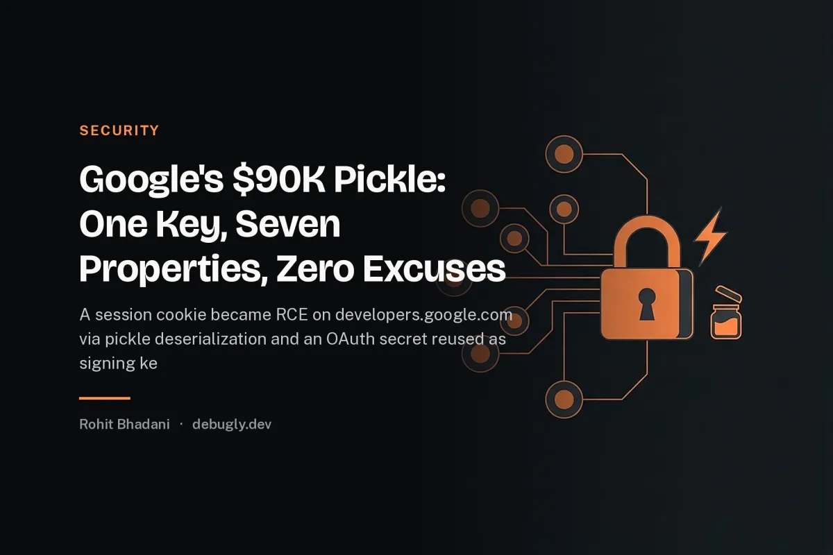 Google's $90K Pickle: One Key, Seven Properties, Zero Excuses. Feature image on debugly.dev
