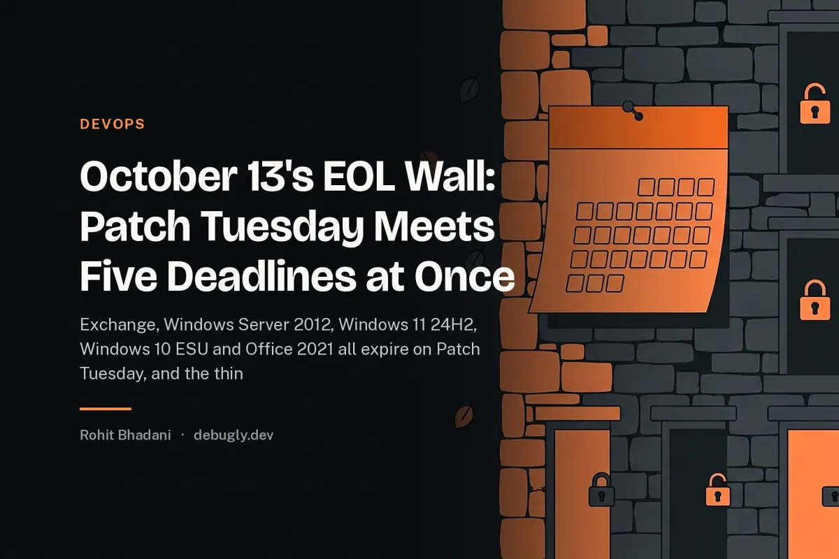 October 13's EOL Wall: Patch Tuesday Meets Five Deadlines at Once. Feature image on debugly.dev