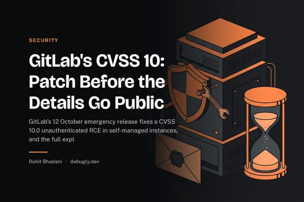 GitLab's CVSS 10: Patch Before the Details Go Public. Feature image on debugly.dev
