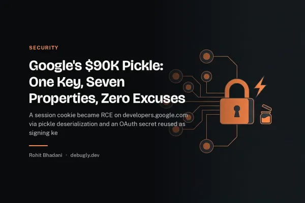 Google's $90K Pickle: One Key, Seven Properties, Zero Excuses. Feature image on debugly.dev